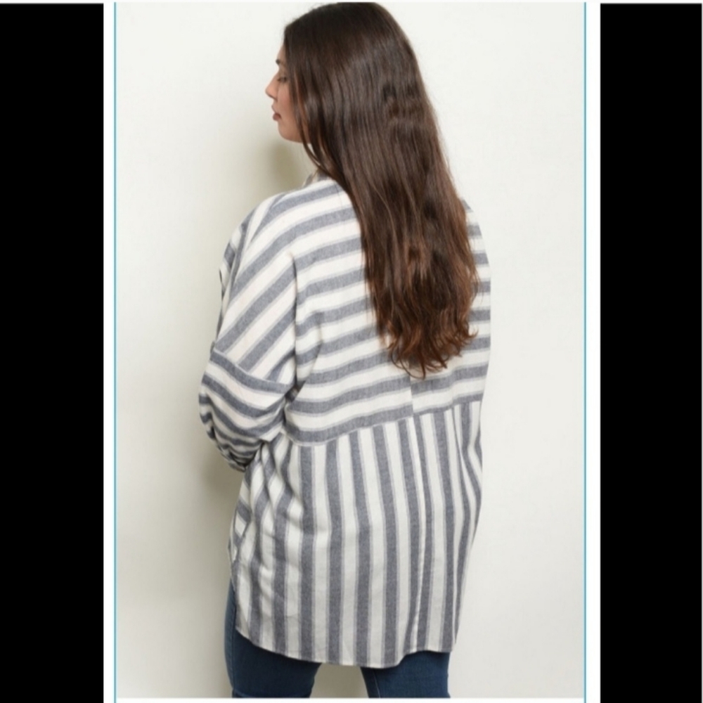 Cute Plus Size Navy and White Striped Top - Picture 5 of 5